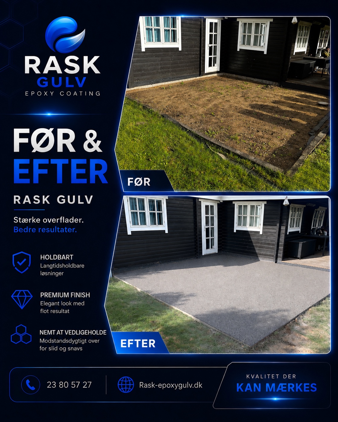 Stenbelægning før og efter